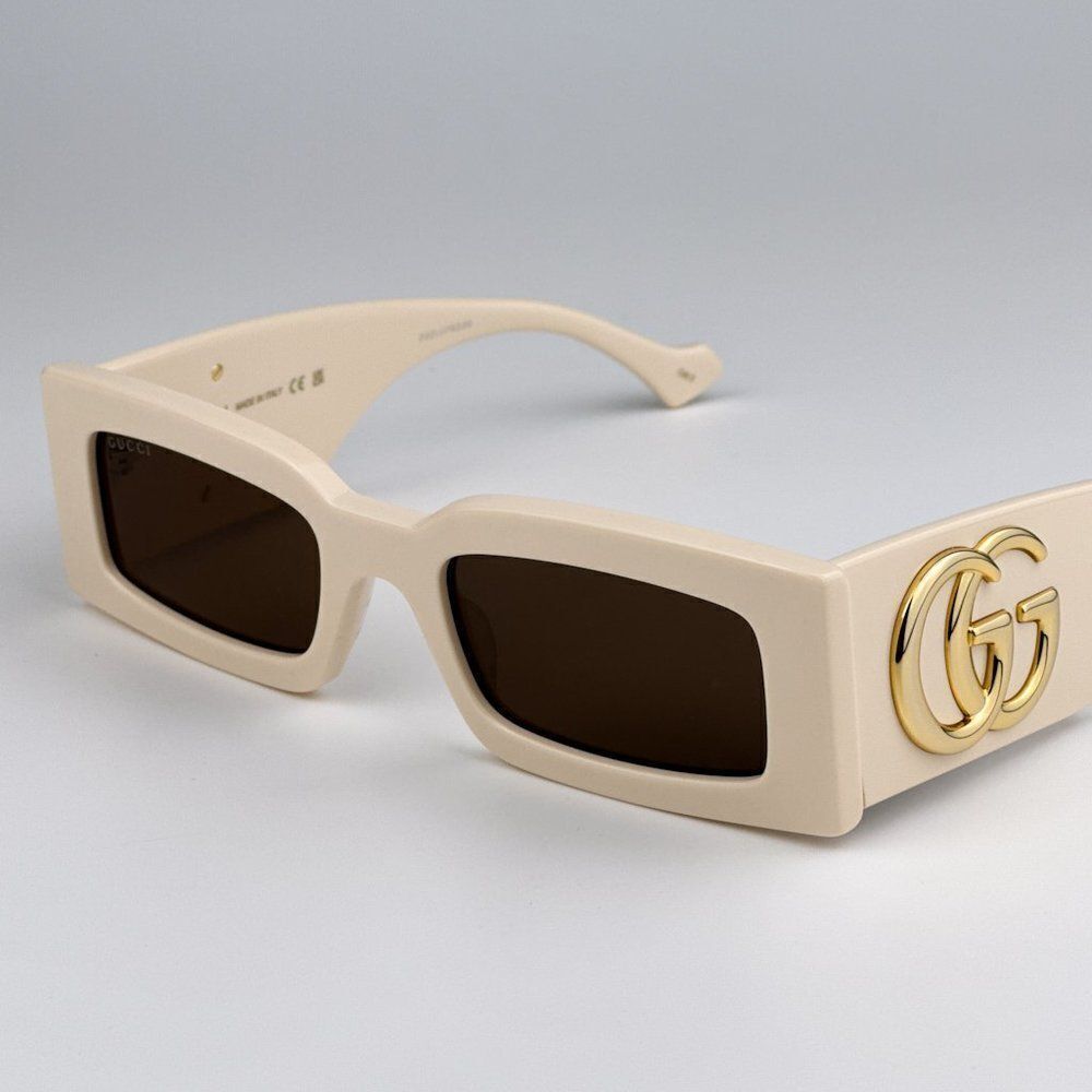 NEW Gucci GG1425S 004 Ivory Brown Rectangle Unisex Sunglasses GG 1425S - Picture 9 of 13